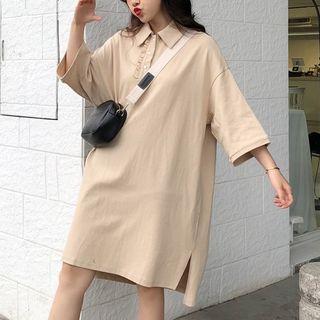 Frilled 3/4-sleeve Polo Dress