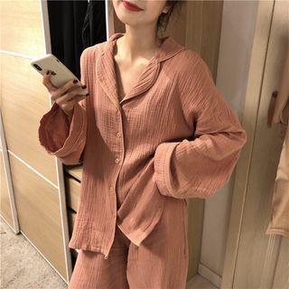 Loungewear Set: Plain Shirt + Pants Tangerine - One Size