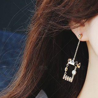 Rhinestone Crown Dangle Earring Gold - One Size