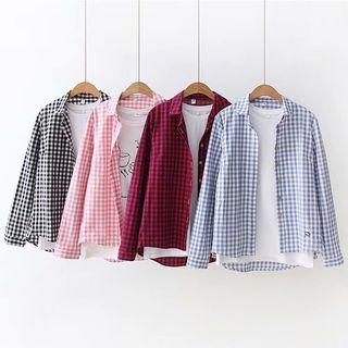 Whale Embroidered Gingham Shirt