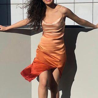 Spaghetti-strap Gradient Slit Sheath Dress