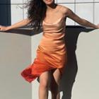 Spaghetti-strap Gradient Slit Sheath Dress