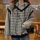 Mock Two-piece Houndstooth Hoodie As Shown In Figure - One Size