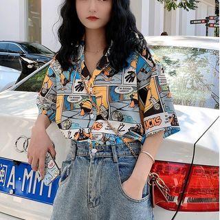 Short-sleeve Print Loose-fit Shirt As Shown In Figure - One Size