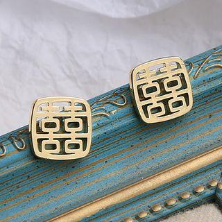 Stainless Steel Double Happiness Chinese Characters Earring 1 Pair - One Size