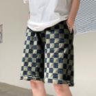 Checkerboard Denim Shorts