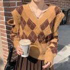 Argyle Sweater Yellow & Brown - One Size