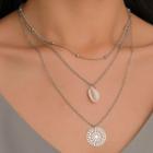 Alloy Pendant & Shell Pendant Layered Necklace 7147 - 01 - Silver - One Size
