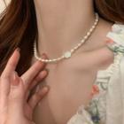 Flower Freshwater Pearl Choker 1pc - Gold & White - One Size