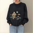 Cartoon Embroidered Sweatshirt Black - One Size