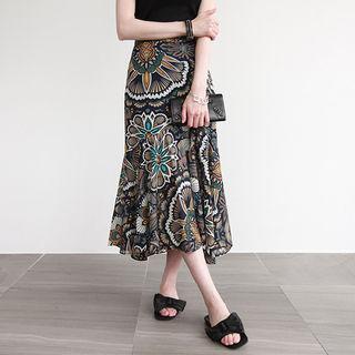Pattern Chiffon Long Mermaid Skirt