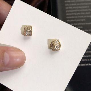 Rhinestone Cube Earring 1 Pair - Silver Steel - Silver - One Size