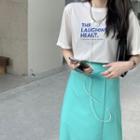 Lettering Short-sleeve T-shirt / Side-slit Midi Straight-fit Skirt