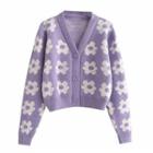 V-neck Floral Cardigan Purple - One Size