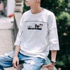 Cat Print 3/4-sleeve T-shirt