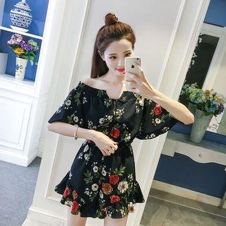 Off-shoulder Floral Tie-neck Playsuit