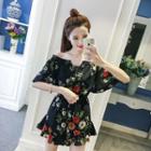 Off-shoulder Floral Tie-neck Playsuit