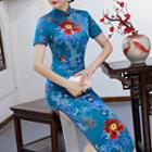 Short-sleeve / 3/4-sleeve Floral Print Midi Qipao Dress