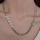 Faux Pearl Chain Necklace 1pc - Silver - One Size