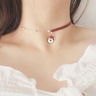 Asymmetric Alloy Christmas Santa Pendant Faux Leather Faux Suede Choker