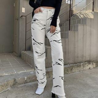 High-waist Print Wide-leg Jeans