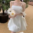 Off-shoulder Bow Panel Plain Dress
