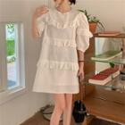 Balloon-sleeve Lace Ruffled Mini Dress White - One Size