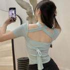 Short Sleeve Square Neck Cross-back Top Mint Green - One Size