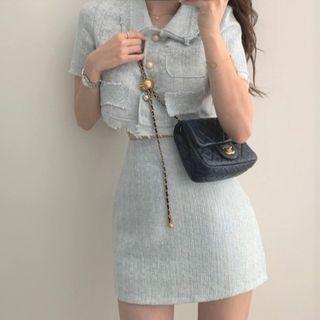 Short-sleeve Tweed Jacket / Mini Skirt