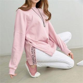 Long-sleeve Slit-hem Lettering-detail Sweatshirt