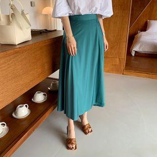 Flared Satin Maxi Wrap Skirt
