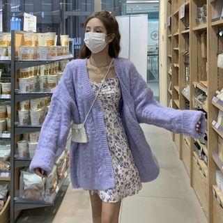 Spaghetti Strap Floral Print Mini A-line Dress / Long Cardigan