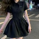 Short-sleeve Collar Open Back Mini A-line Dress