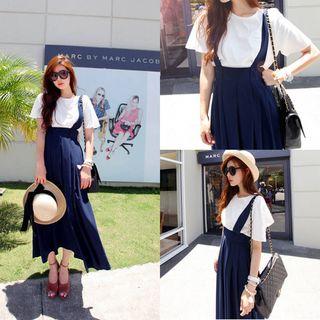 Pleated Midi Suspender Skirt