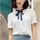 Short-sleeve Tie-neck Blouse / Skort