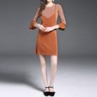 Set: Elbow-sleeve Striped Top + Knit Jumper Dress