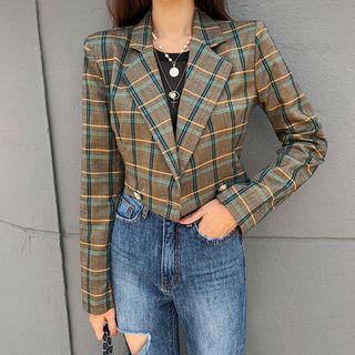Plaid Double-button Short Blazer