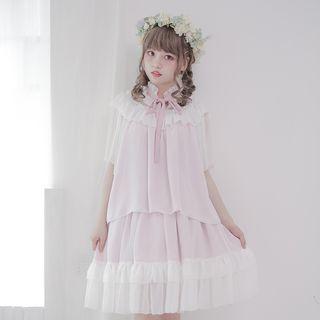Ruffle Trim Chiffon Short-sleeve Top