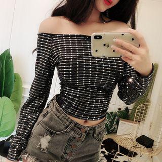 Off Shoulder Long-sleeve T-shirt As Shown In Figure - One Size