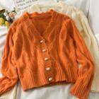 Eyelet Wave-edge Light Knit Cardigan