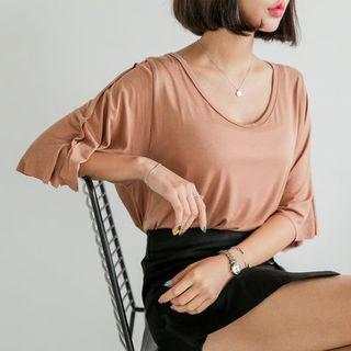 Tie-back Slit Short-sleeve T-shirt