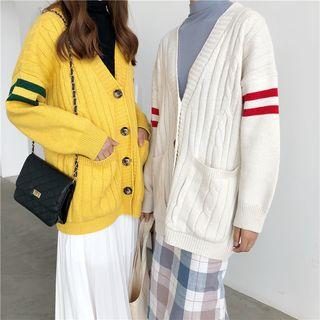 Stripe Cable-knit Long-sleeve Cardigan