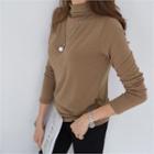 Mock-neck Shirred Colored Top
