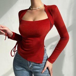 Long-sleeve Asymmetrical Drawstring Top