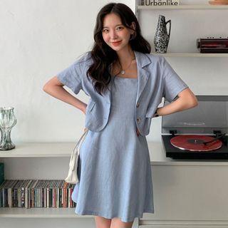 Set: Short-sleeve Blazer + Sleeveless Dress
