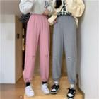 High-waist Waffle Bow Printed Sweatpants