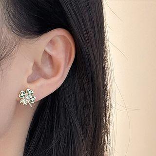 Clover Checker Alloy Earring 1 Pair - Clover - Green & White - One Size