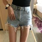 High-waist Washed Ripped Denim Shorts Denim Blue - M