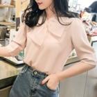 Elbow Sleeve Knotted Neck Blouse
