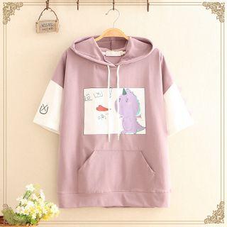 Cartoon Print Two-tone Short-sleeve Hoodie